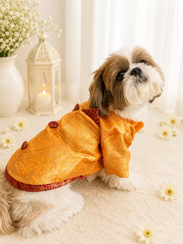 Royal Yellow Brocade Festive Kurta for Dogs