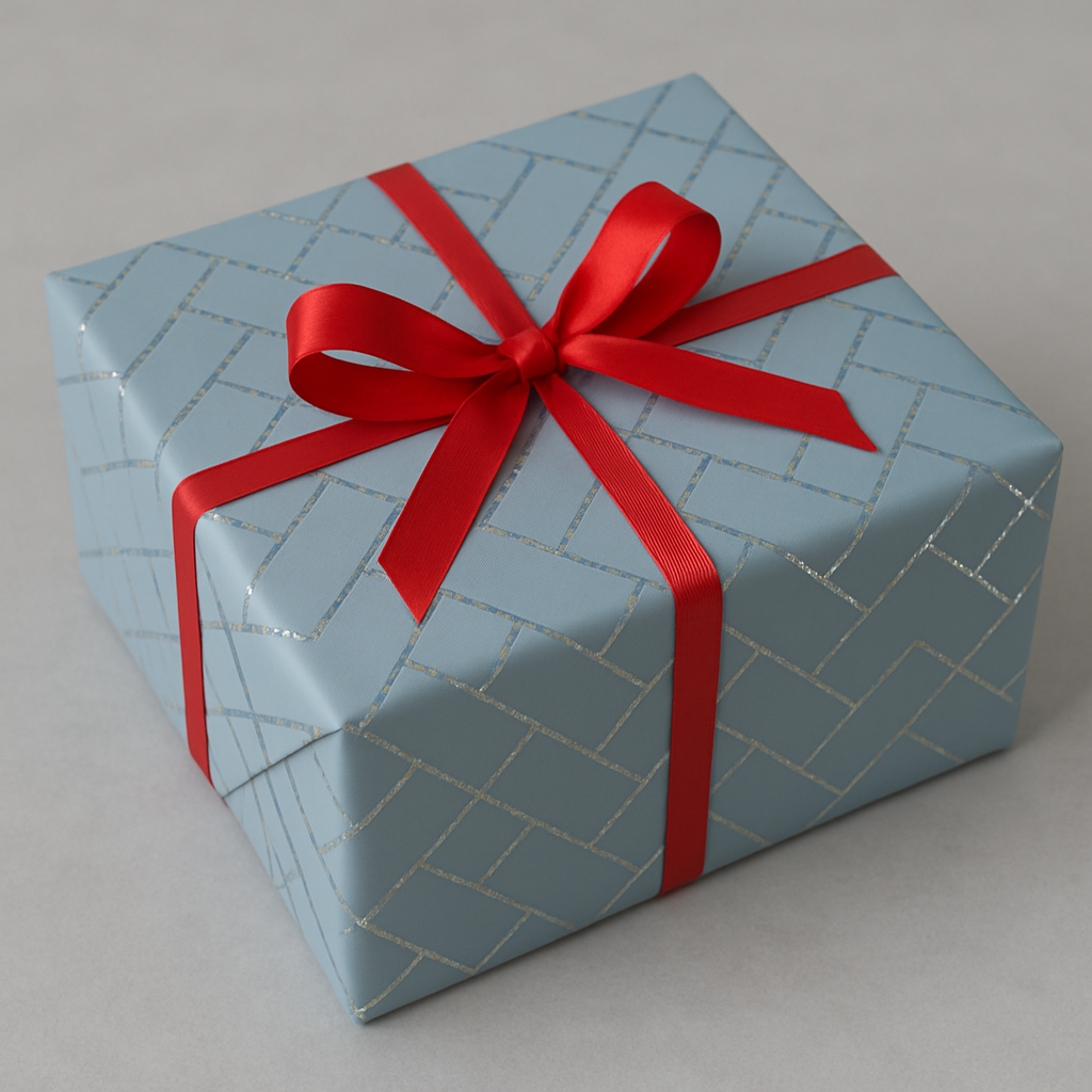 Blue Holographic Foil Herringbone Pattern Gift Wrap
