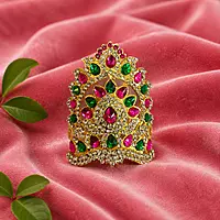 Premium Gold Plated Designer Cuff Bracelet for Women | Ruby Green Stone Kundan Style Bangle