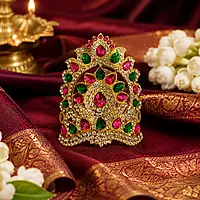 Premium Gold Plated Designer Cuff Bracelet for Women | Ruby Green Stone Kundan Style Bangle