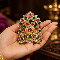 Premium Gold Plated Designer Cuff Bracelet for Women | Ruby Green Stone Kundan Style Bangle