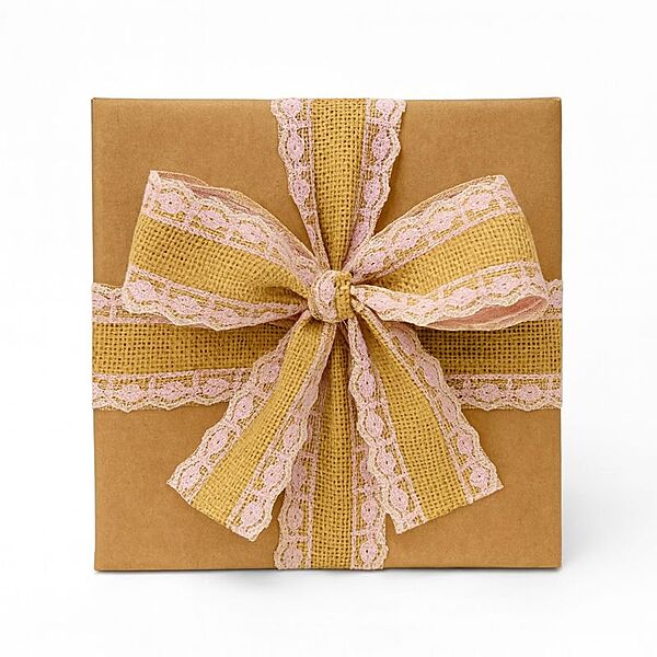 Burlap Ribbon with Pink Lace Edges