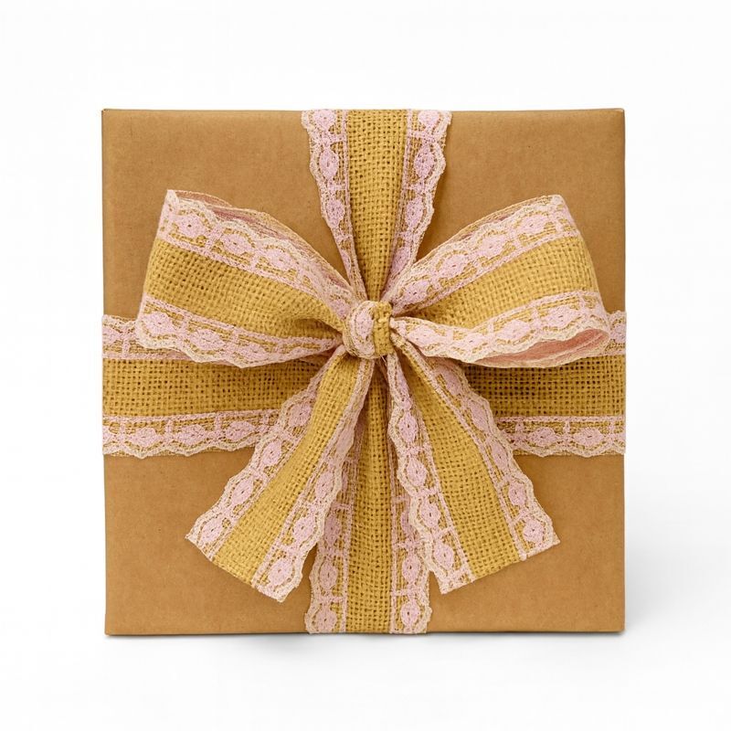 Burlap Ribbon with Pink Lace Edges