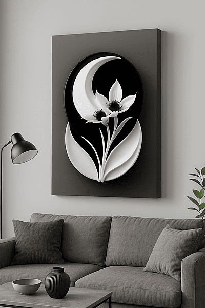 Minimalist Monochrome Flower Wall Art – Black White Botanical Décor