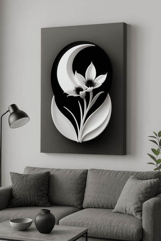 Minimalist Monochrome Flower Wall Art – Black White Botanical Décor