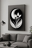 Minimalist Monochrome Flower Wall Art – Black White Botanical Décor