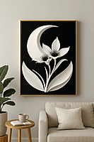 Minimalist Monochrome Flower Wall Art – Black White Botanical Décor