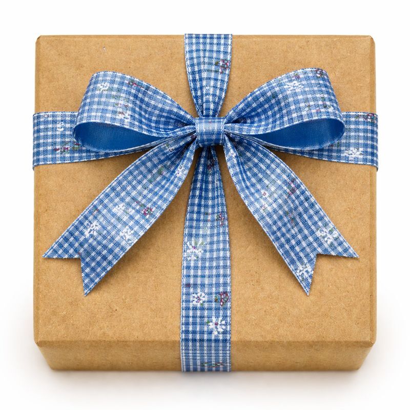 Delicate Flower Check Ribbon-Blue-2.5 cms-20 yards