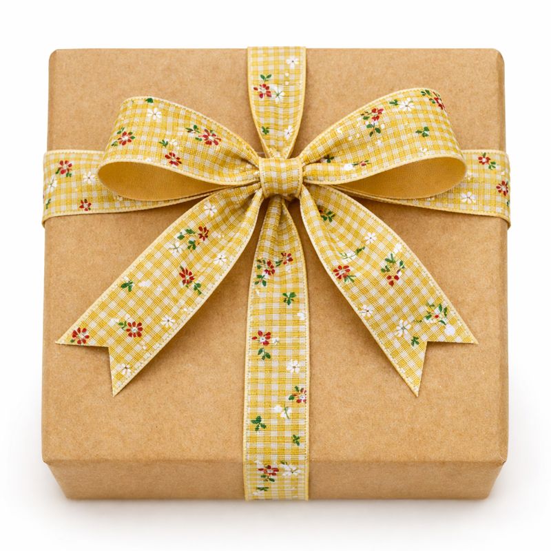Delicate Flower Check Ribbon-Yellow-2.5 cms-20 yards