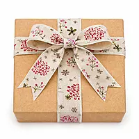 Burlap Printed Ribbon-Red Flower-5 cms-5 Yards