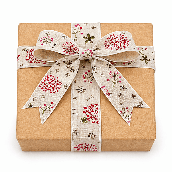 Burlap Printed Ribbon-Red Flower-5 cms-5 Yards