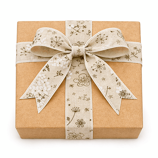 Burlap Printed Ribbon-White Flower-5 cms-5 Yards