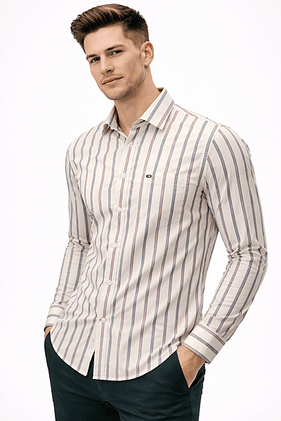 Men’s Striped Shirt – 100% Cotton, Slim Fit