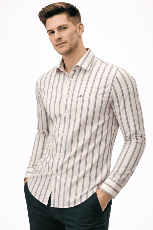 Men’s Striped Shirt – 100% Cotton, Slim Fit