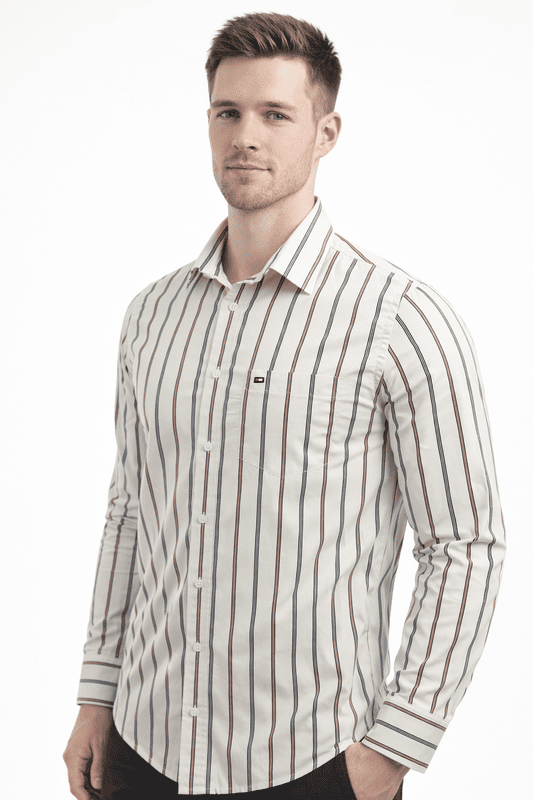 Men’s Striped Shirt – 100% Cotton, Slim Fit