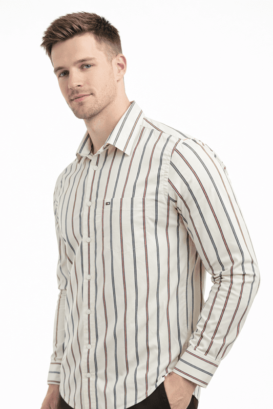 Men’s Striped Shirt – 100% Cotton, Slim Fit