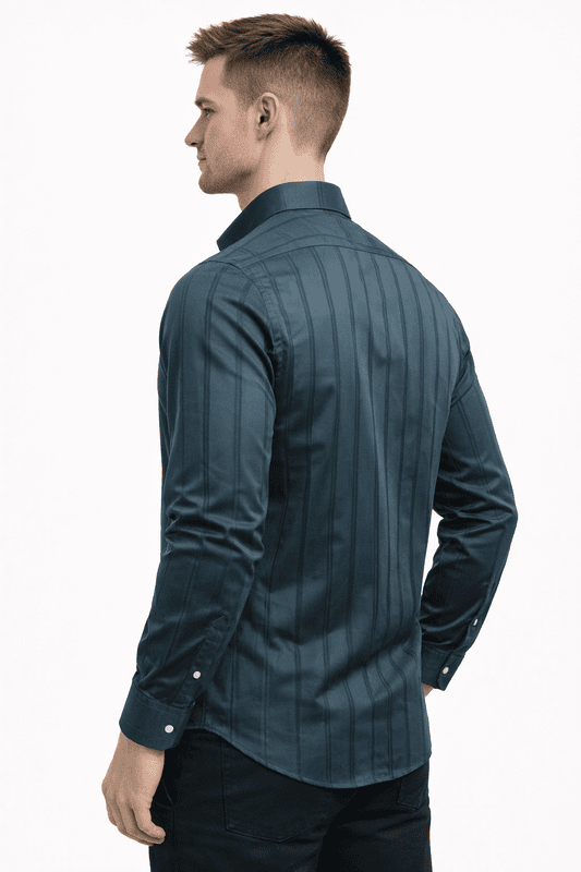Men’s Green Striped Shirt – 100% Cotton