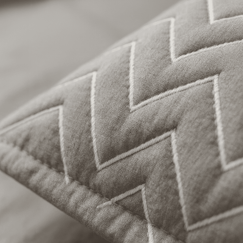 Soft Touch King Grey Solid Bedsheet With Zigzag Quilted Pillow Covers