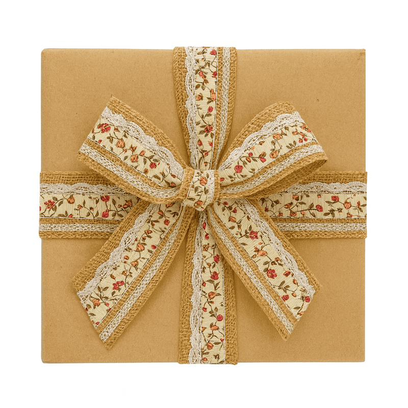 Natural Jute Ribbon with floral & lace center