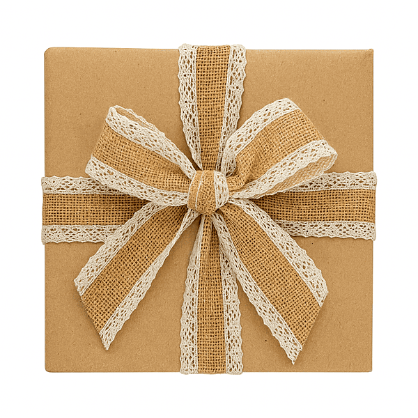 Jute Burlap Ribbon with Ivory Crochet Lace