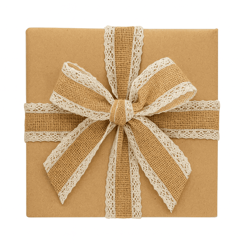 Jute Burlap Ribbon with Ivory Crochet Lace