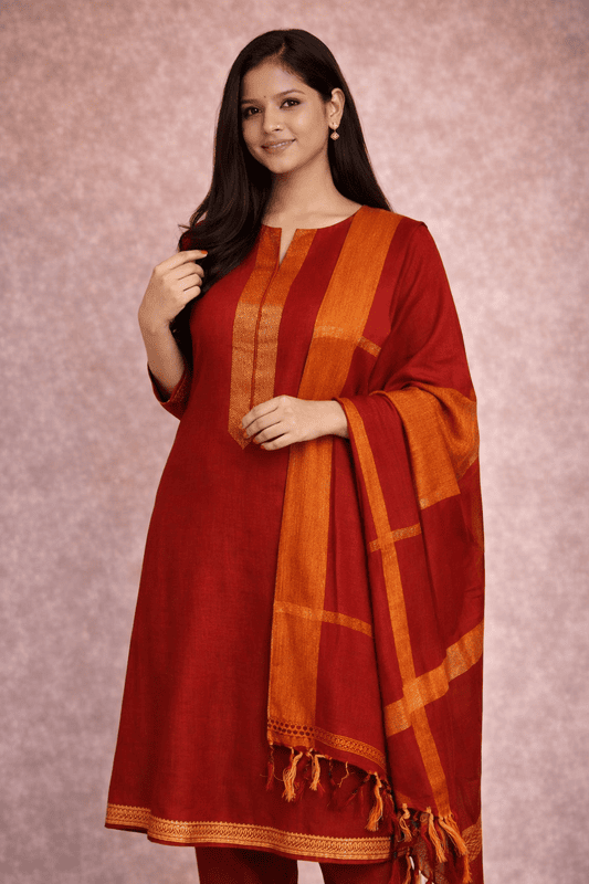 Rusty Orange  Colour Chettinad cotton salwar suit with dupatta