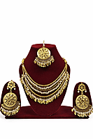 Royal Gold-Plated Kundan Necklace, Maang Tikka and Earring Set