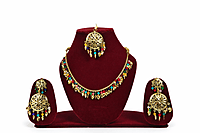 Royal Gold-Plated Necklace, Maang Tikka and Earring Set