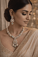 Gold and Green Kundan Necklace Set with Matching Earrings