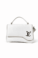 White Structured Top Handle Handbag with Gold Logo Accent