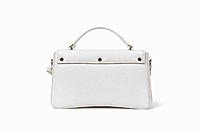 White Structured Top Handle Handbag with Gold Logo Accent