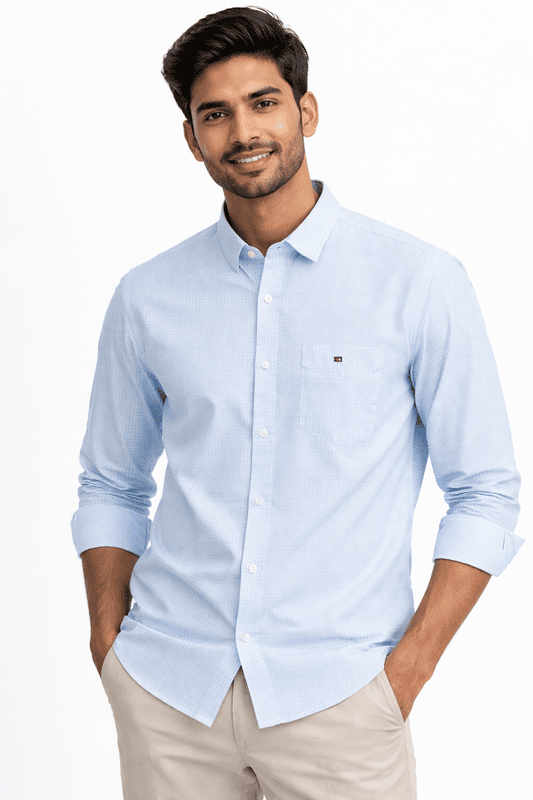 Men’s White & Light Blue Formal Shirt – Premium Cotton,