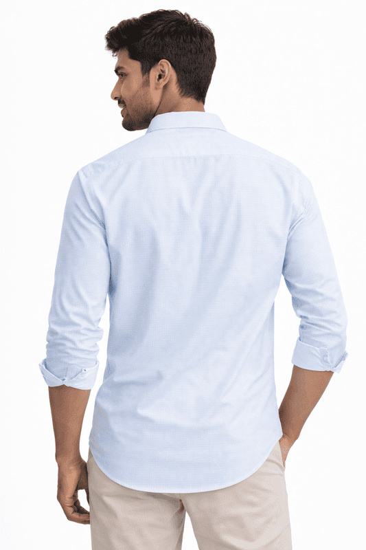 Men’s White & Light Blue Formal Shirt – Premium Cotton,