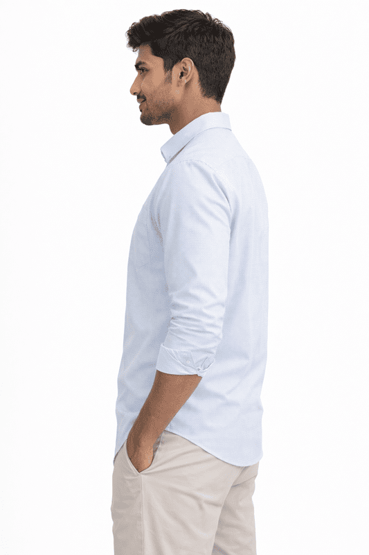 Men’s White & Light Blue Formal Shirt – Premium Cotton,