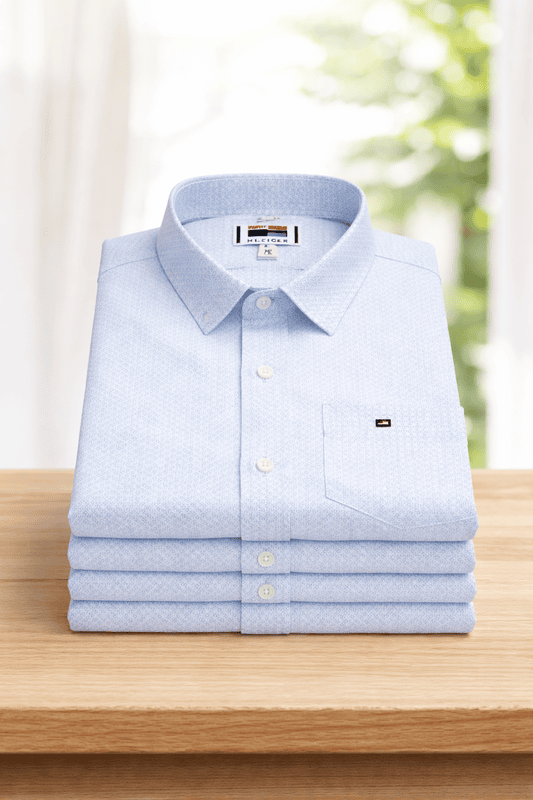 Men’s White & Light Blue Formal Shirt – Premium Cotton,