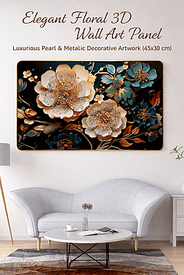 Elegant Floral 3D Wall Art Panel | Pearl & Crystal Handcrafted Home Decor (45×30 cm)