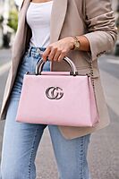 Blush Pink Structured Handbag with Metallic Handle