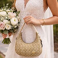 Beige Monogram Shoulder Bag with Gold Accent