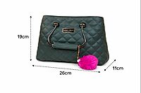 Dark Green Quilted Handbag with Pink Fur Charm