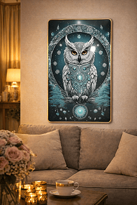 Mystical Owl Crystal Wall Art (12×18 Inch) | Resin Crystal Embedded | Dust Resistant Modern Home Décor