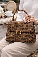 Brown Monogram Top Handle Handbag with Gold Lock