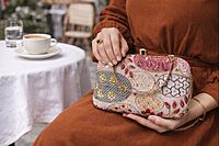 Multicolor Embroidered Clutch with Gold Chain Strap