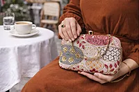 Multicolor Embroidered Clutch with Gold Chain Strap