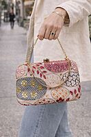 Multicolor Embroidered Clutch with Gold Chain Strap