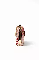 Multicolor Embroidered Clutch with Gold Chain Strap