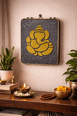Handmade Glitter Ganesha Resin Art Wall Hanging | 9 x 12 Inch Decorative MDF Wall Art | Gold & Black Spiritual Home Decor for Living Room, Pooja Room & Office