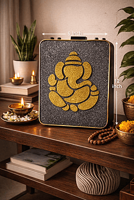 Handmade Glitter Ganesha Resin Art Wall Hanging | 9 x 12 Inch Decorative MDF Wall Art | Gold & Black Spiritual Home Decor for Living Room, Pooja Room & Office Handmade Glitter Ganesha Resin Art Wall Hanging | 9 x 12 Inch Decorative MDF Wall Art | Gold & Black Spiritual Home Decor for Living Room, Pooja Room & Office