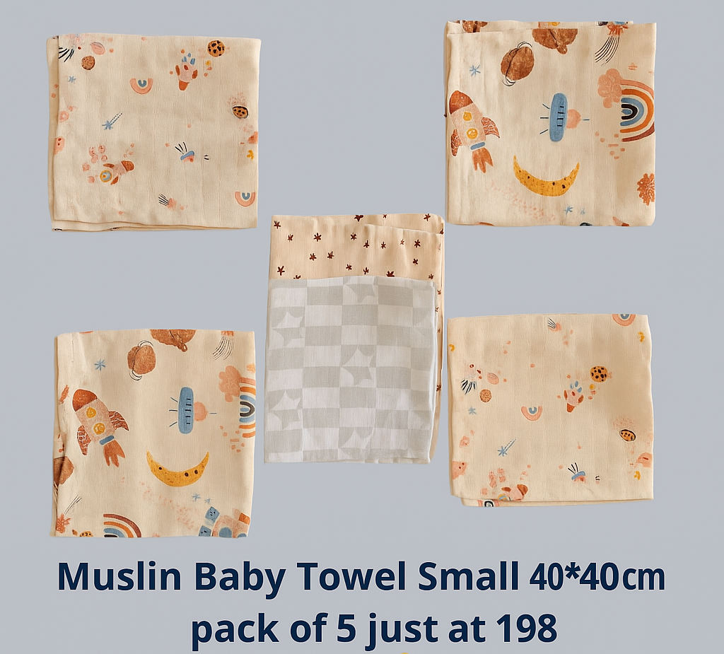Muslin Baby towel small-5 combo (Assorted Prints)