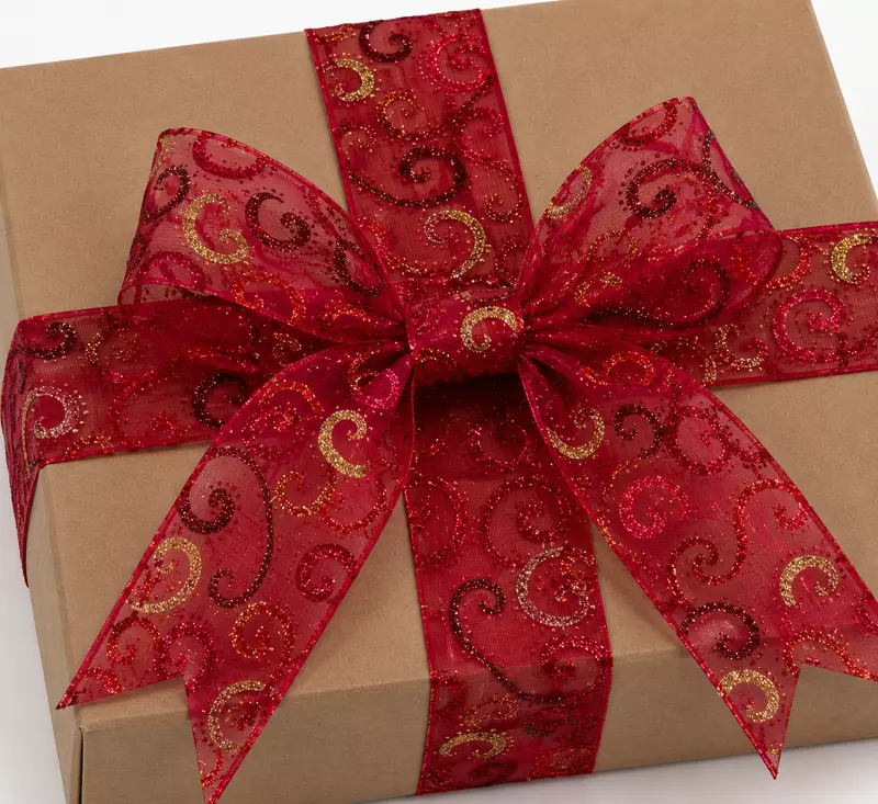 Deep Red Sheer with Glitter Swirley
