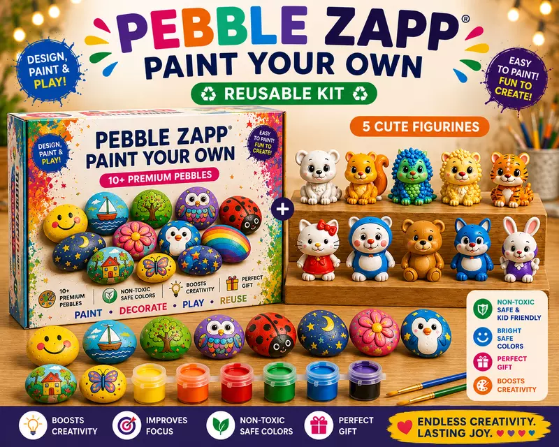 Reusable PebbleZapp Reusable Cartoon Cute Animals & DIY Pebble Painting Kit